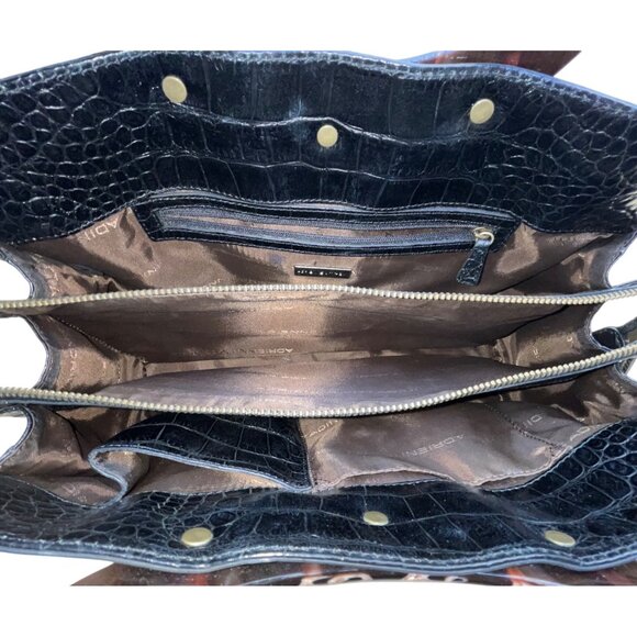 Adrienne Vittadini Women’s Black Leather Croc Embossed Tortoiseshell Top Handle - Picture 7 of 11